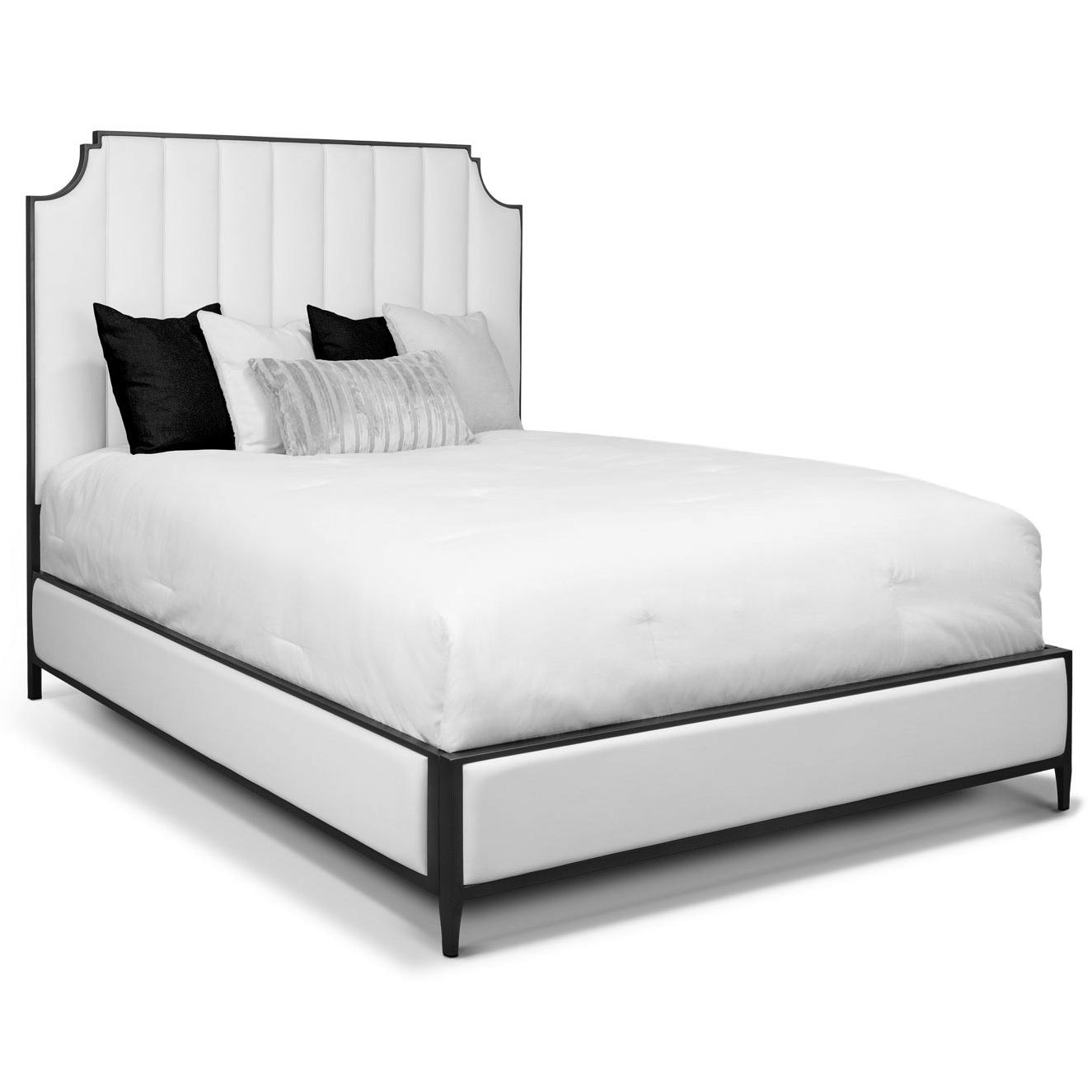 Spencer Upholstered Iron Bed 1268 Wesley Allen Queen HBFS Aspen Pure White Fabric Matriae