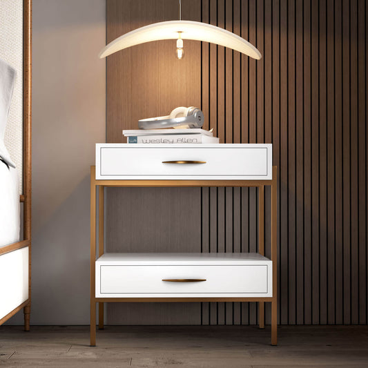   Toki Wood Iron Nightstand 5115 Opaque Copper Finish White Wood Finish Wesley Allen Matriae