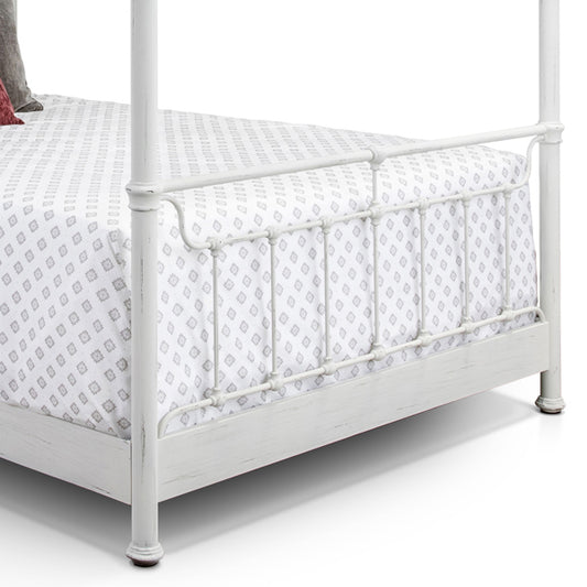 Tucker Iron Canopy Bed 1302 Wesley Allen Queen CBMPF Distressed White Finish Matriae